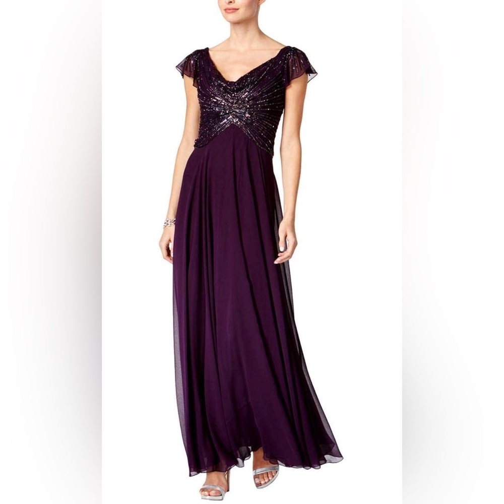 487M NWT‎ J Kara Womens Flutter Sleeve Long Dress - Size: 6
